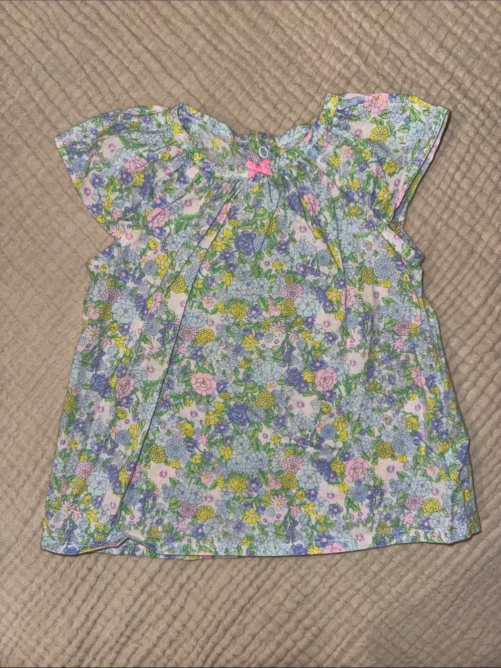 Carter's Pastel Floral Flutter Sleeve Top in Pink, Purple & Green